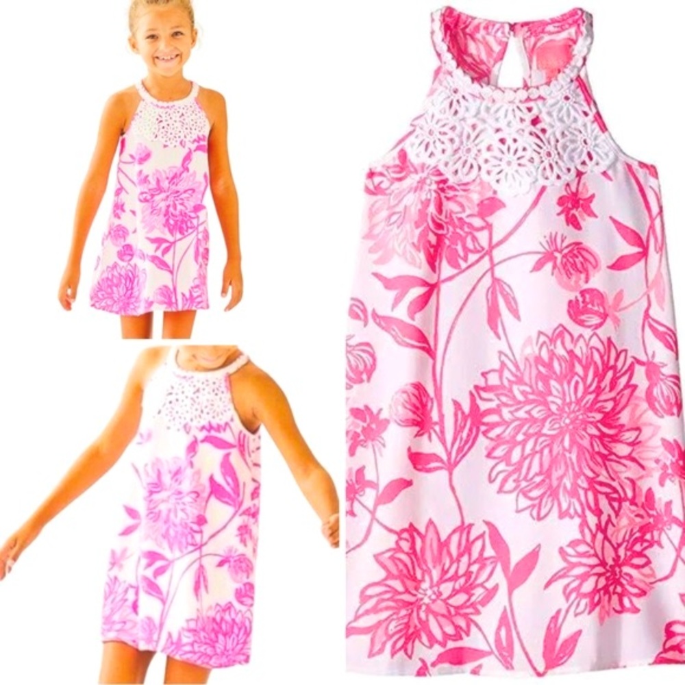 Lilly Pulitzer Girls Pink/White Mini Pearl Shift Dress, Size 7